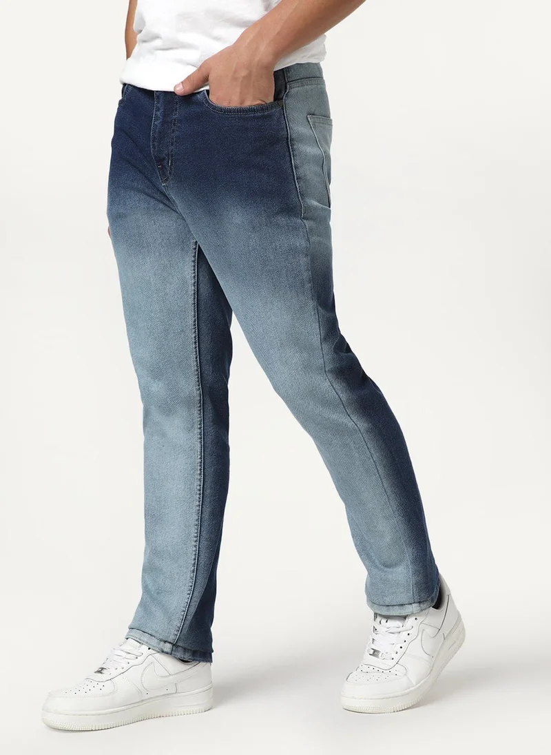 Urbano Fashion  Urbano Fashion Men's Blue Straight Fit Heavy Washed Faded Denim Jeans Stretchable for Men | Best Price UAE